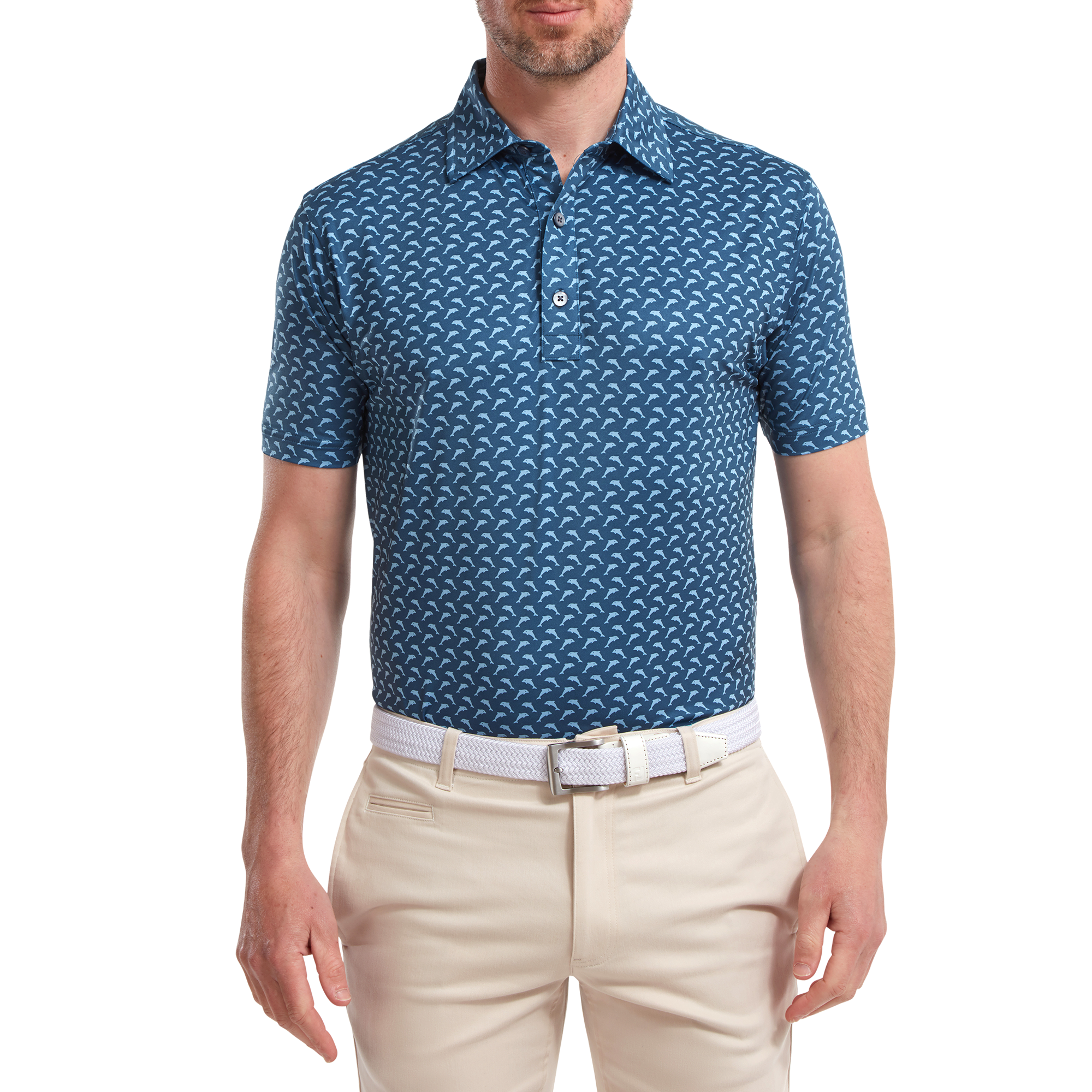 FootJoy Leaping Dolphins Print Lisle Golf Shirt 88353 - Image 3