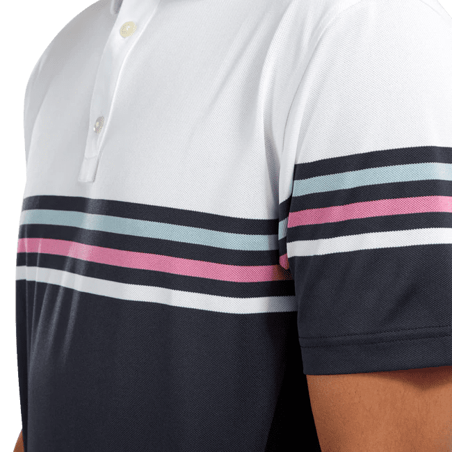 Footjoy Pique Stripe Coloured Block Golf Polo Shirt 90365 - Image 3