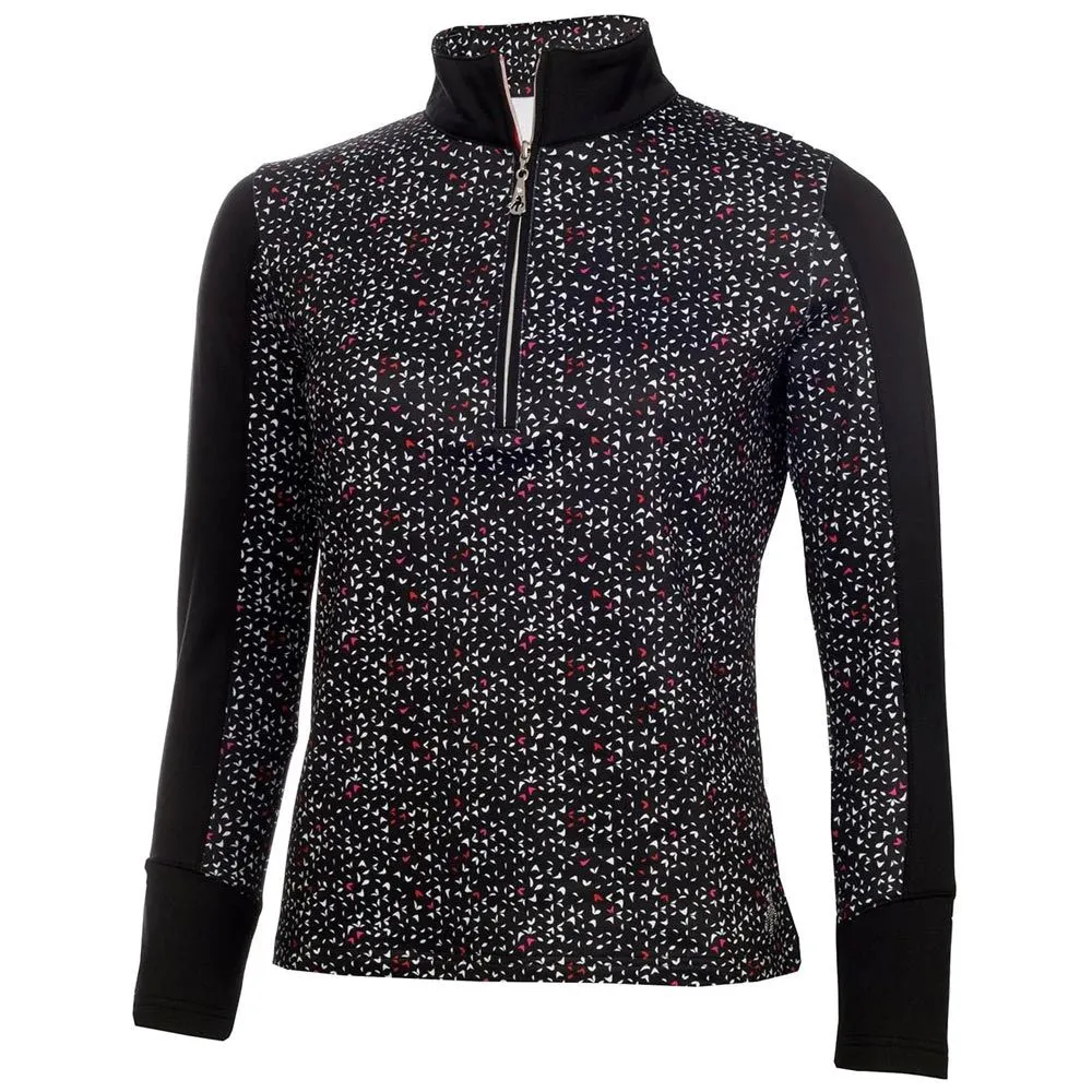 Green Lamb Khole Printed Zip Neck Ladies Golf Top