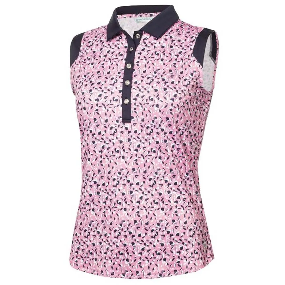 Green Lamb Marie Printed Sleeveless Ladies Golf Shirt - Image 2